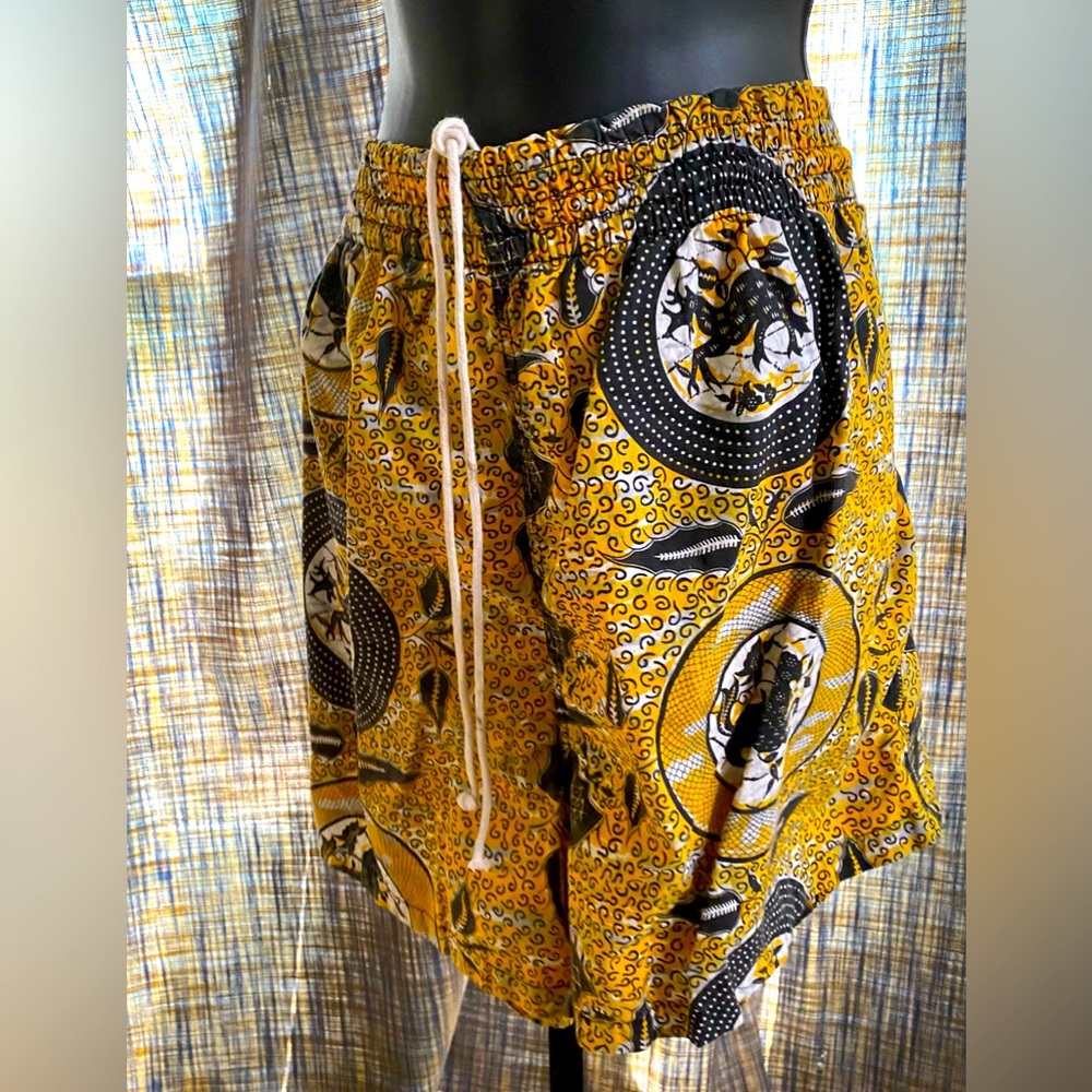 Vintage 1960’s cotton swim shorts batik design Play Swimwear by Robert Bruce.